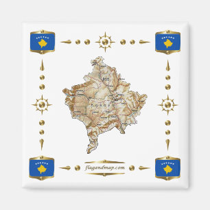 Imán Mapa de Kosovo + Mapa de bandera