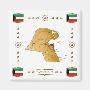 Imán Mapa de Kuwait + Magnate de banderas