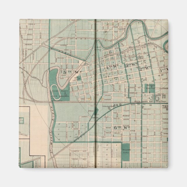 Imán Mapa de la ciudad de Fort Wayne con Cedarville (Frente)