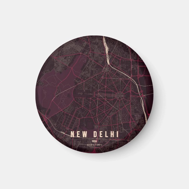 Imán Mapa de la ciudad de Nueva Delhi, India (Frente)