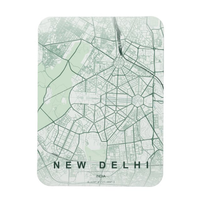 Imán Mapa de la ciudad de Nueva Delhi, India, diseño mi (Vertical)