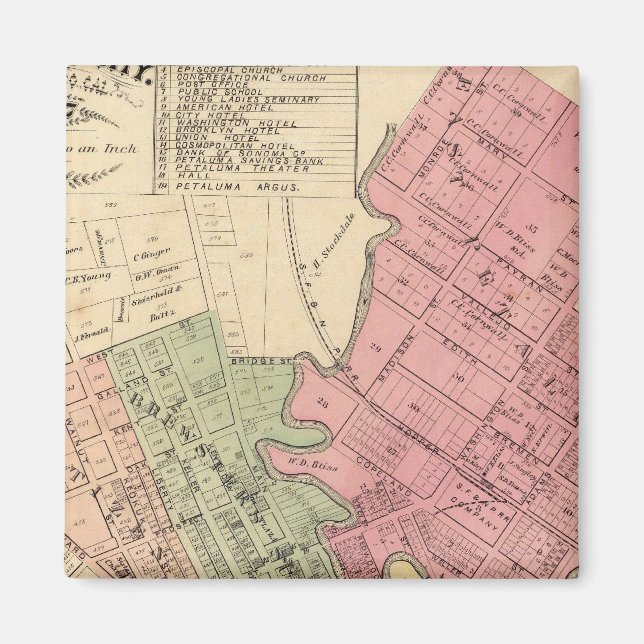 Imán Mapa de la ciudad de Petaluma 1877 (Frente)