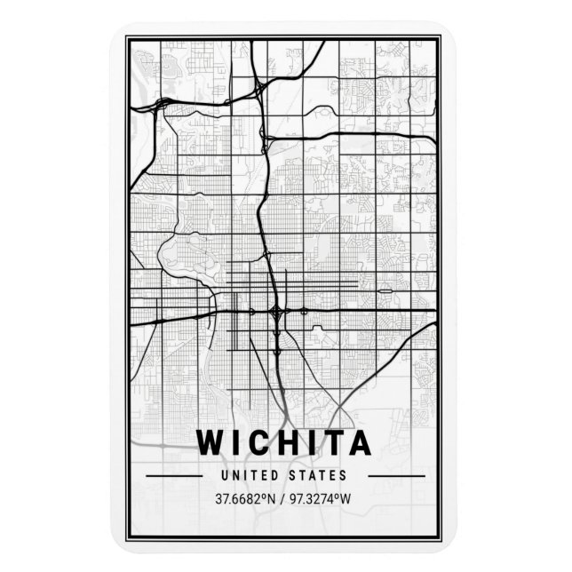 Imán Mapa de la ciudad de viaje de Wichita Kansas USA (Vertical)