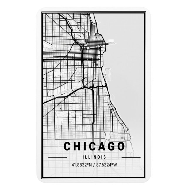 Imán Mapa de la ciudad de viajes de Chicago Illinois US (Vertical)