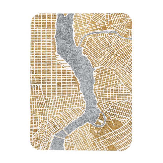 Imán Mapa De La Ciudad Dorada De Nueva York (Vertical)