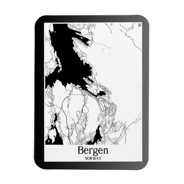 Imán Mapa de la ciudad moderna de Bergen Noruega (Vertical)