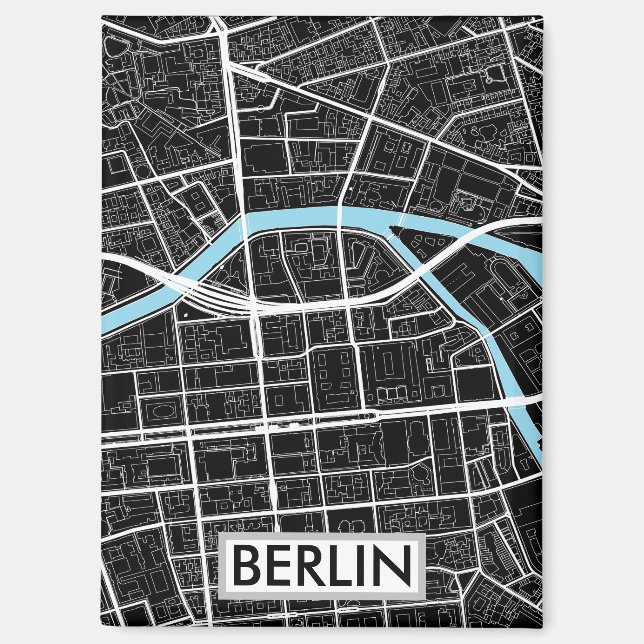 Imán Mapa de la ciudad negra de Alemania en Berlín (Anverso)
