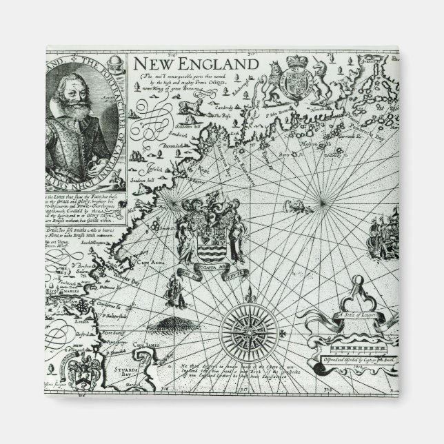 Imán Mapa de la costa de Nueva Inglaterra (Frente)