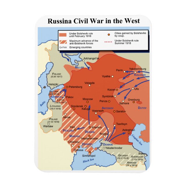 Imán Mapa de la Guerra Civil Rusa en Occidente 1918-192 (Vertical)