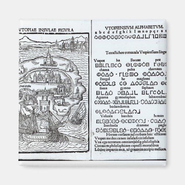 Imán Mapa de la Isla de la Utopía y su Alfabeto (Frente)