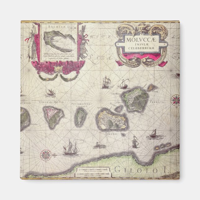 Imán Mapa de la isla de Moluccan, grabado (Frente)