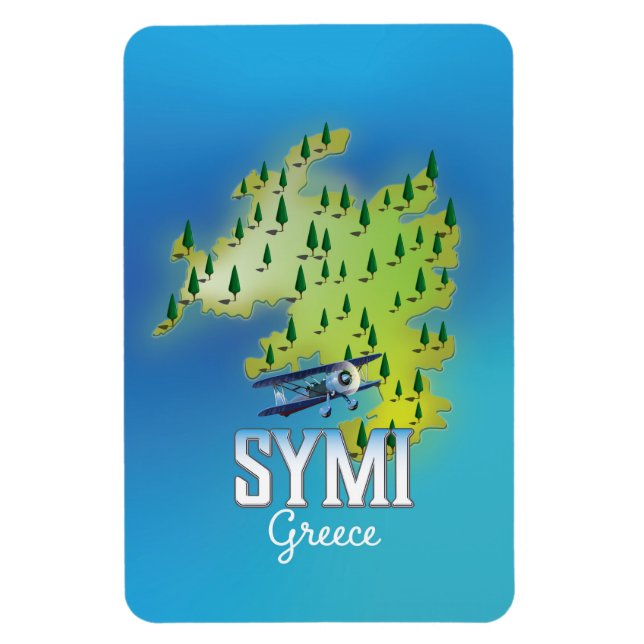Imán Mapa de la isla de Symi Grecia cartel de viaje. (Vertical)