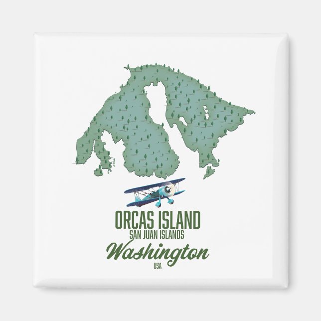 Imán Mapa de la isla Orcas, Washington, EE. UU. (Frente)