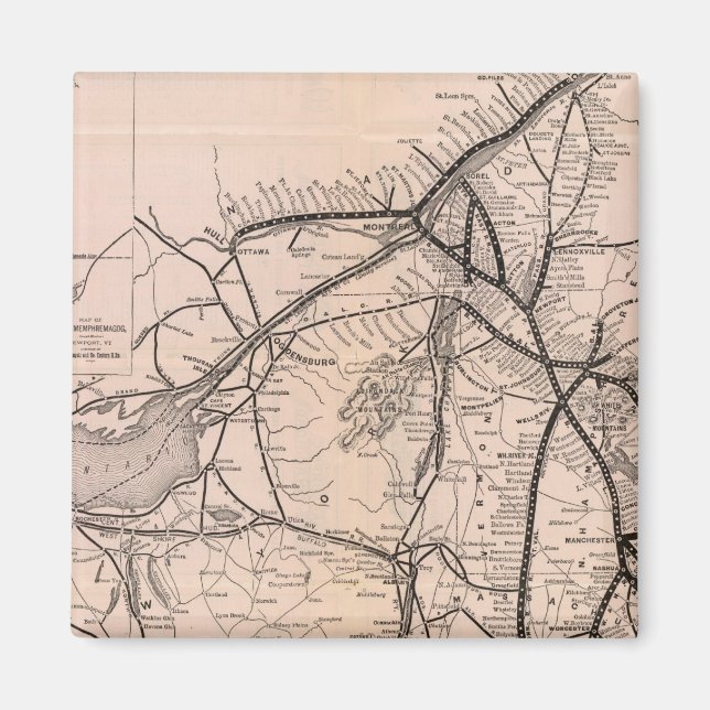 Imán Mapa de la línea aérea de Montreal y Boston (Frente)