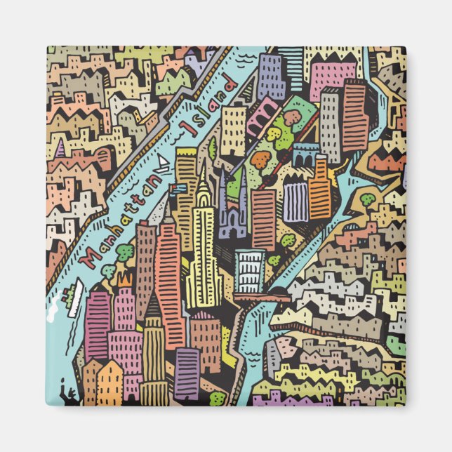 Imán Mapa de la mano dibujado en la ciudad de Nueva Yor (Frente)