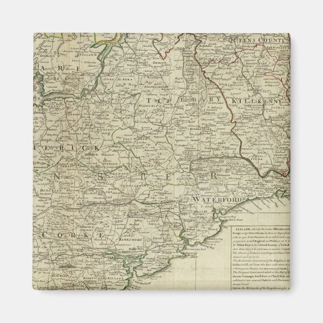 Imán Mapa de la sección sur del Reino de Irlanda (Frente)