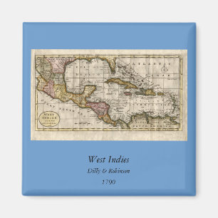 Imán Mapa de las Indias Occidentales de 1790 de Dilly y
