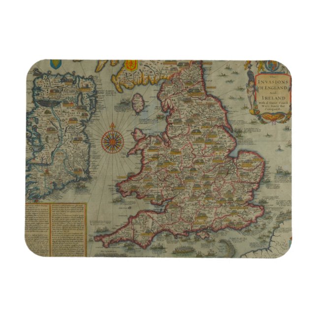 Imán Mapa de las invasiones de Inglaterra e Irlanda (Horizontal)