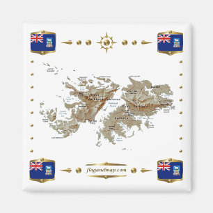 Imán Mapa de las Islas Malvinas + Mapa de bandera
