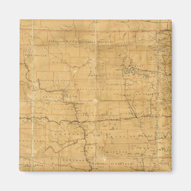 Imán Mapa de las rutas postales del Territorio de Dakot (Frente)