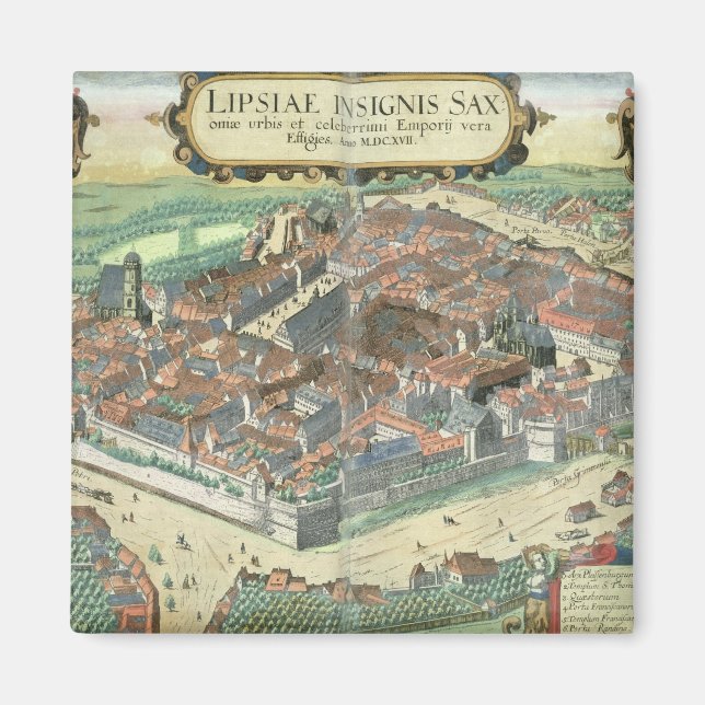 Imán Mapa de Leipzig, de 'Civitates Orbis Terrarum' por (Frente)