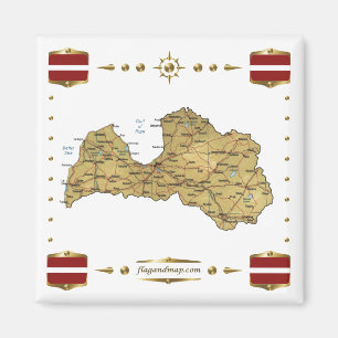 Imán Mapa de Letonia + Magnate de banderas