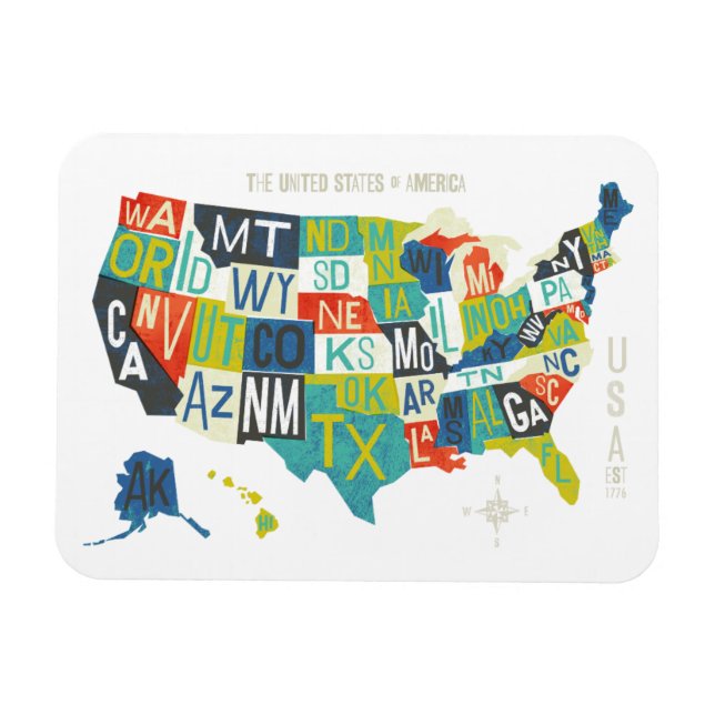 Imán Mapa de Letterpress USA (Horizontal)