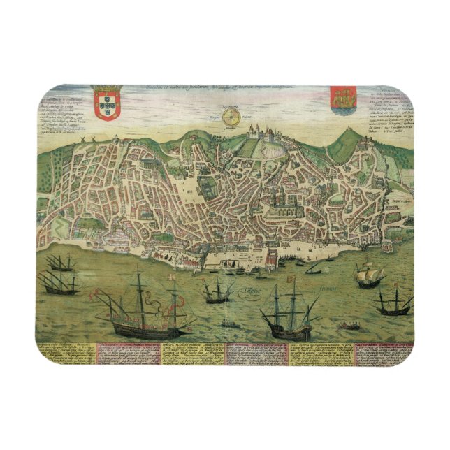 Imán Mapa de Lisboa, de 'Civitates Orbis Terrarum' de (Horizontal)