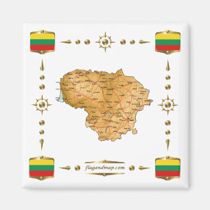 Imán Mapa de Lituania + Mapa de bandera