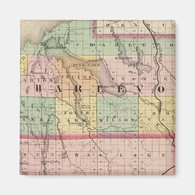 Imán Mapa de los condados de Charlevoix y Antrim, Michi (Frente)