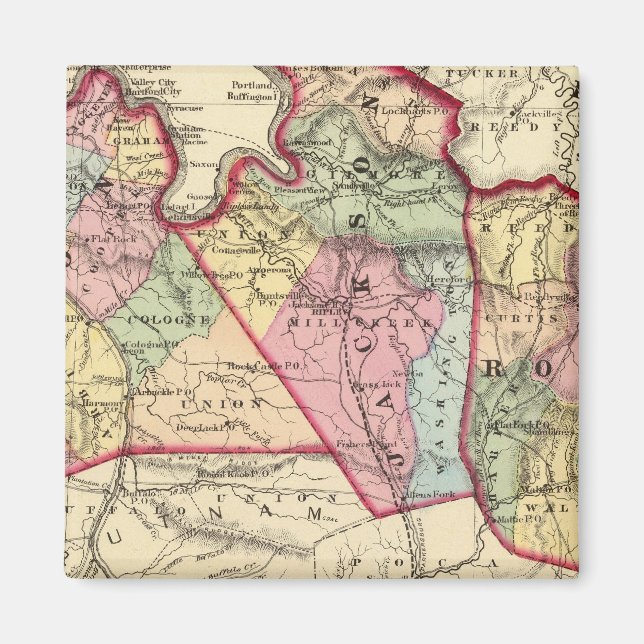Imán Mapa de los condados de Mason, Jackson, Roane (Frente)