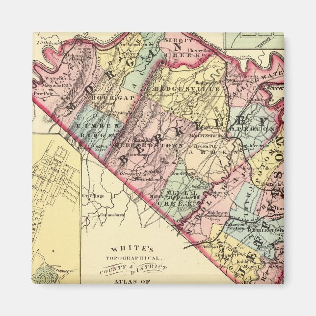Imán Mapa de los condados de Morgan, Berkeley y Jeffers (Frente)