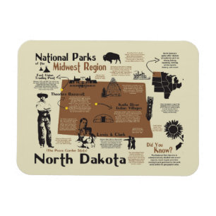 Imán Mapa de los Parques Nacionales de Dakota del Norte