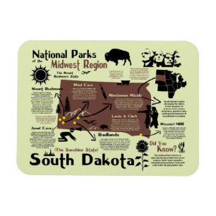 Imán Mapa de los parques nacionales de Dakota del Sur