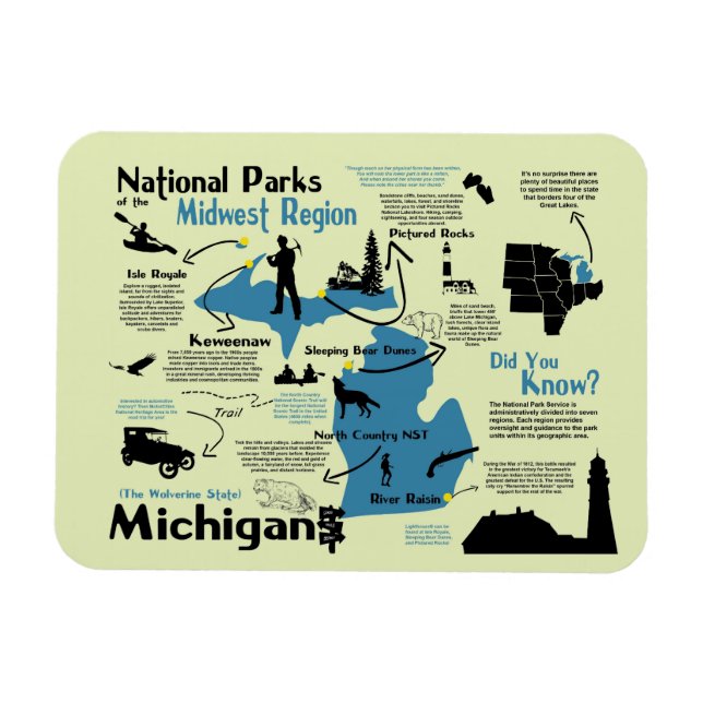 Imán Mapa de los parques nacionales de Michigan (Horizontal)