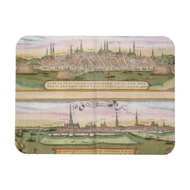 Imán Mapa de Lubeck y Hamburgo, de 'Civitates Orbis T (Horizontal)