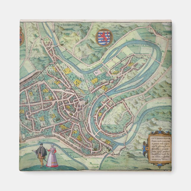 Imán Mapa de Luxemburgo, de 'Civitates Orbis Terrarum' (Frente)
