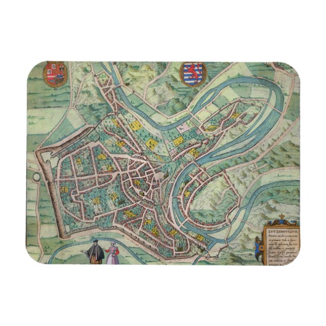 Imán Mapa de Luxemburgo, de 'Civitates Orbis Terrarum' (Horizontal)