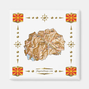 Imán Mapa de Macedonia del Norte + Mapa de Banderas
