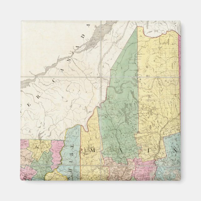 Imán Mapa de Maine, New Hampshire, Vermont (Frente)