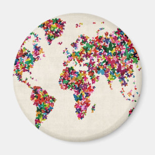 Imán Mapa de mariposas del mapa mundial