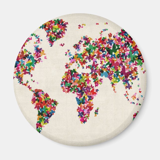 Imán Mapa de mariposas del mapa mundial (Frente)