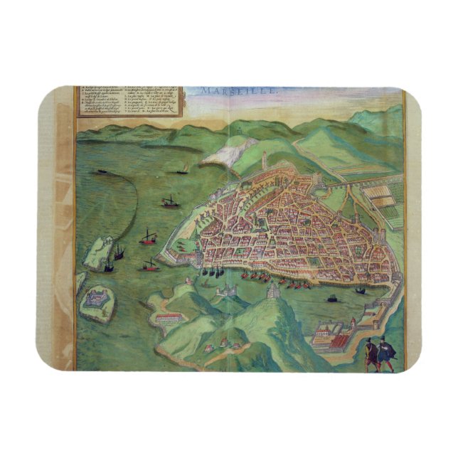 Imán Mapa de Marsella, de 'Civitates Orbis Terrarum' (Horizontal)