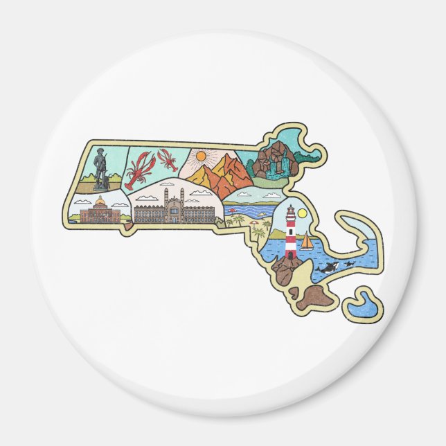 Imán Mapa de Massachusetts Boston Cape Cod Salem Souven (Frente)