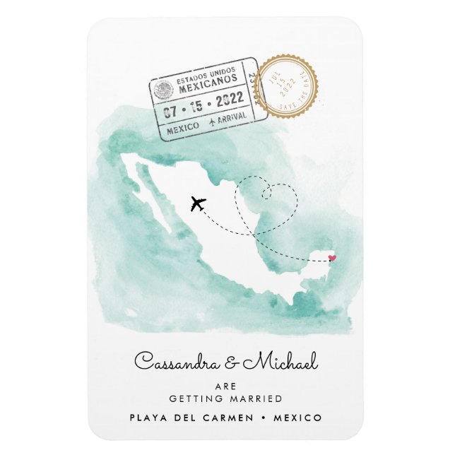 Imán Mapa de México | Boda de destino de Playa del Carm (Vertical)