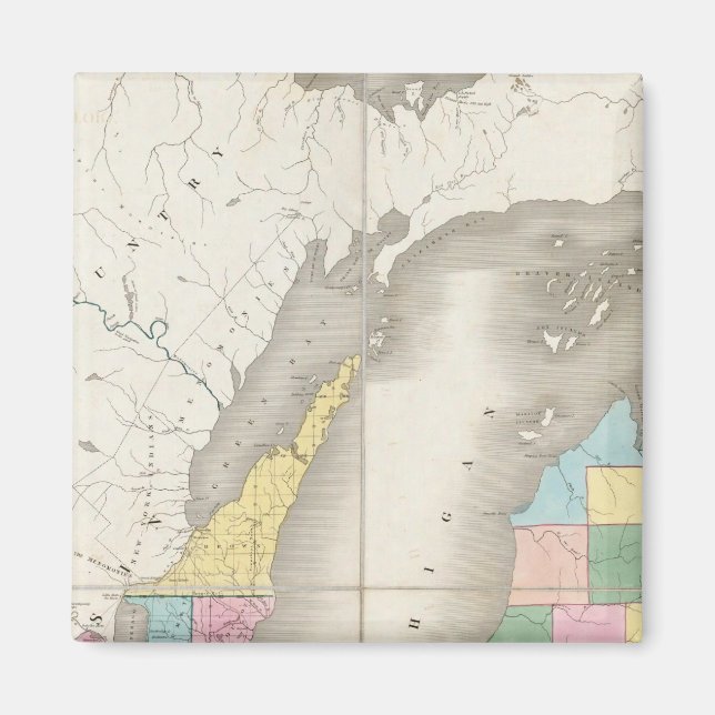 Imán Mapa de Michigan y parte del territorio de Wiscons (Frente)