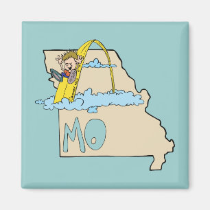 Imán Mapa de Missouri MES con el dibujo animado del