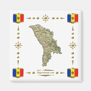 Imán Mapa de Moldavia + Mapa de banderas