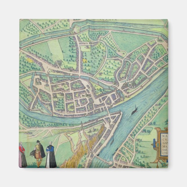Imán Mapa de Namur, de 'Civitates Orbis Terrarum' por G (Frente)