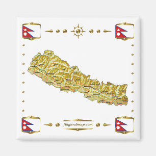 Imán Mapa de Nepal + Magnate de banderas